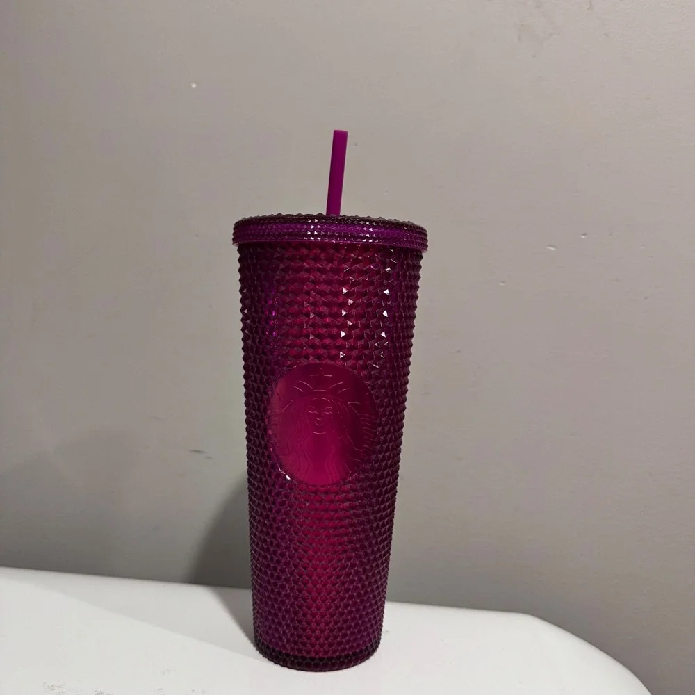 Starbucks Tumbler Unisex 24oz Fuchsia Pink Excellent Studded Venti Cold Cup 2022